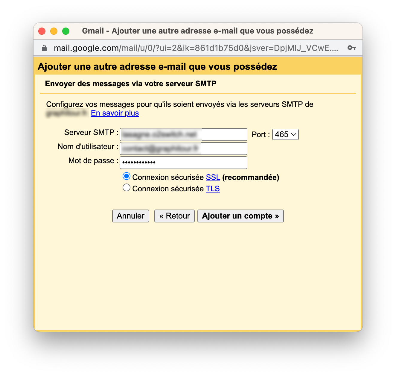 Serveur smtp ou sortant Gmail