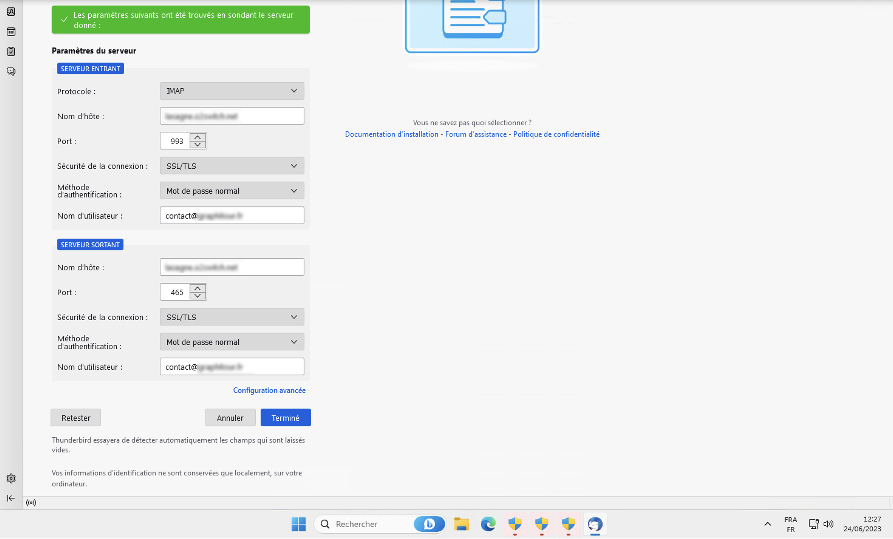 Thunderbird configurer email