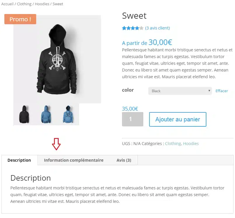 Description longue du produit woocommerce